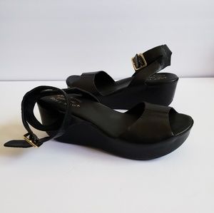 Kork Ease black leather wedge sandal